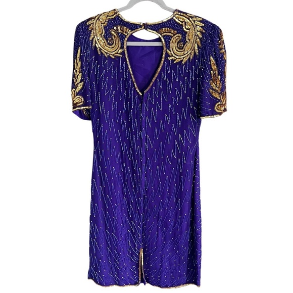 Vintage Deadstock Lawrence Kazar 100% Silk Beaded Cocktail Dress Glam size Large - Picture 3 of 16